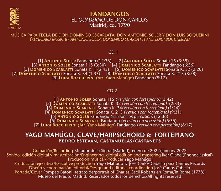 C 9661/2 FANDANGOS: EL QUADERNO DE DON CARLOS (2 CDs) [13,99 Euro] « Cantus  Records